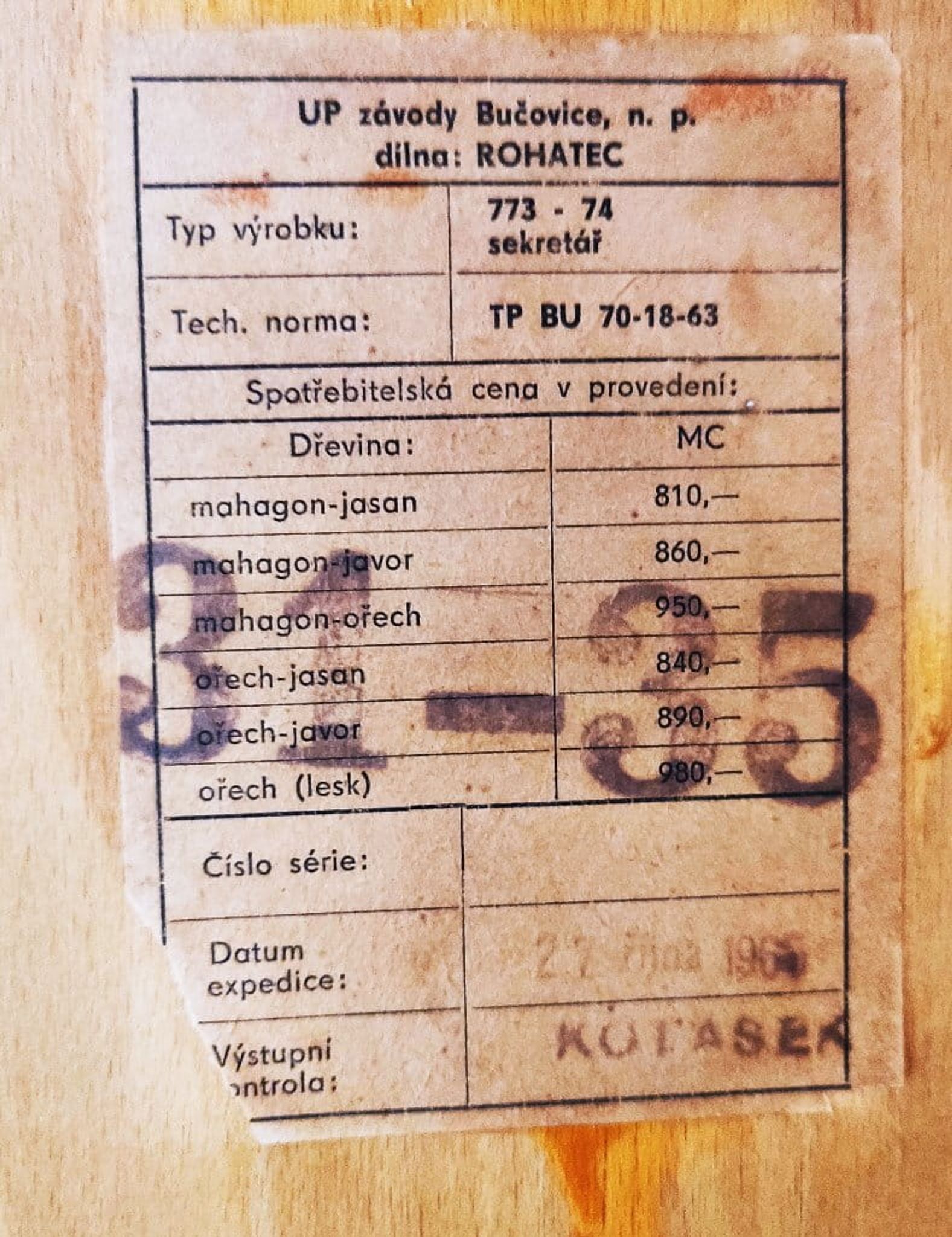 Secretary Desk by F. Mezulanik for UP Závody, Czechoslovakia, 1960s