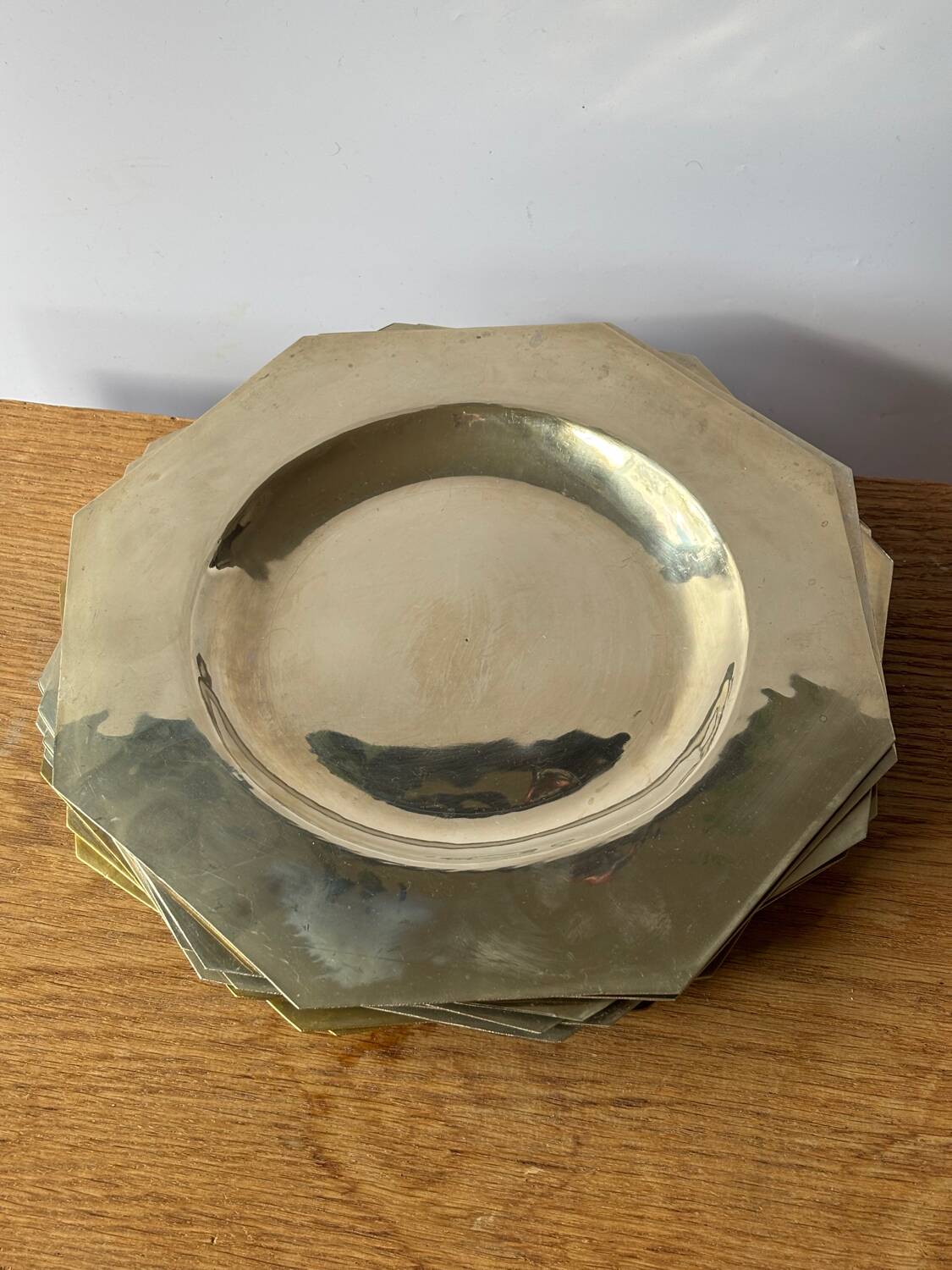 Set of 10 vintage silver metal plates