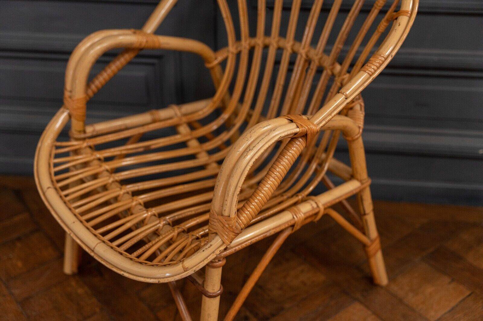 Suite of three rattan armchairs 1960 with original patina