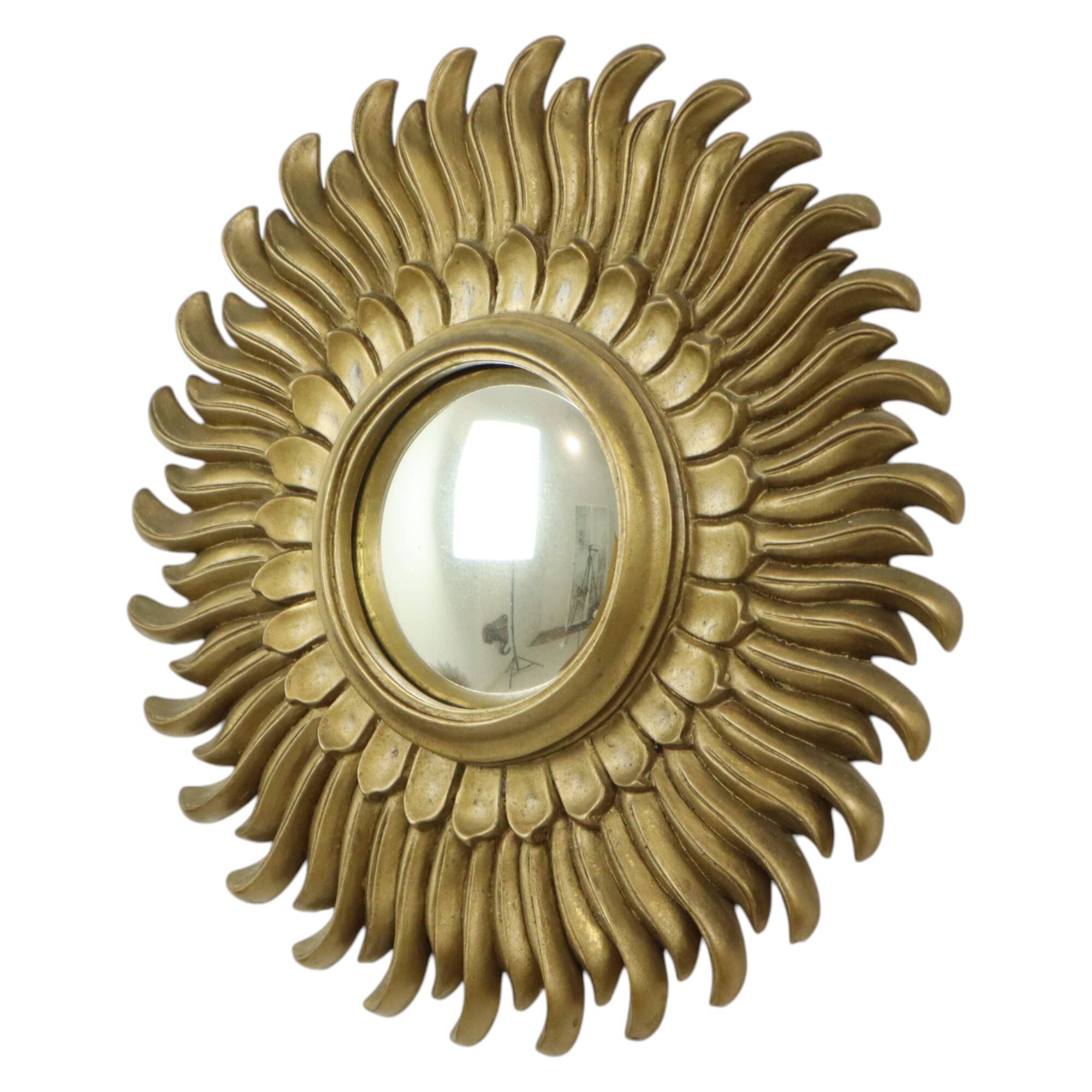 Vintage Sun Mirror Sunburst Mirror Convex Gold Resin 42cm