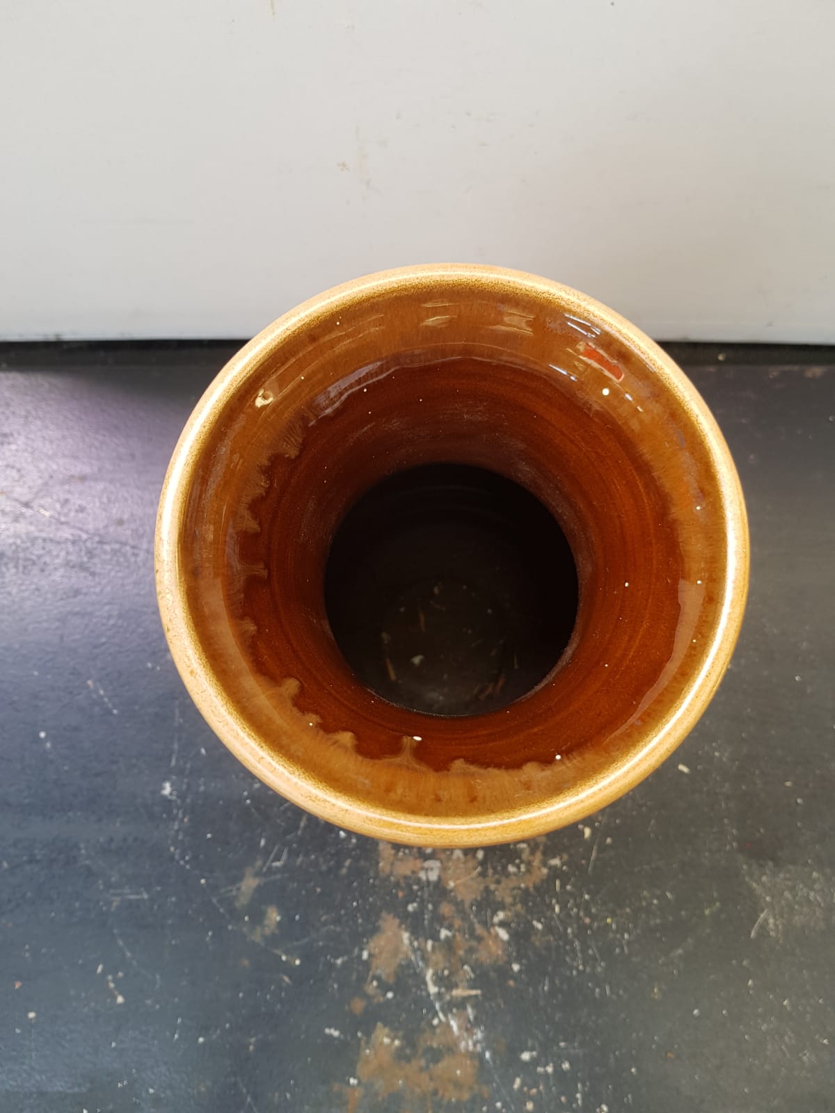 Beige ceramic vase with vintage brown flower decor