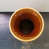 Beige ceramic vase with vintage brown flower decor