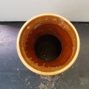 Vase céramique beige décor fleurs marron vintage