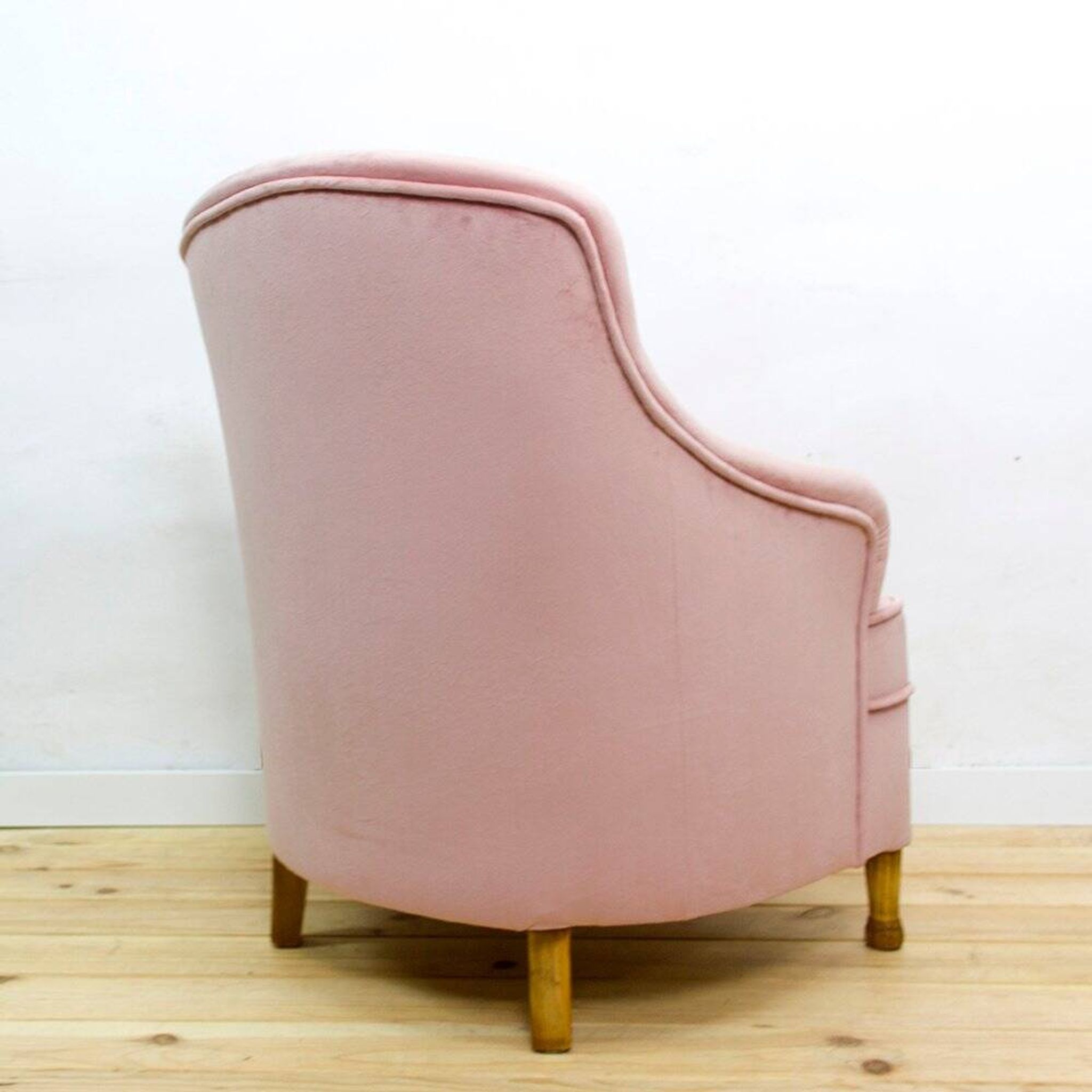 Fauteuil en tissu et bois de style mid-century, années 1950
