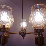 Chandelier in gilded brass and brown smoked glass with 5 branches