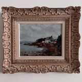 Oil on panel depicting a seaside in Brittany 20th century by Misdz