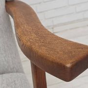 1950s, Danish high-backed armchair, reupholstered, wool, oak wood.