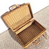 Petite valise vintage en rotin 1970