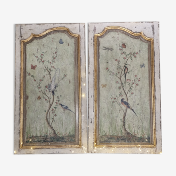 Pair of 18th painted panels and décor