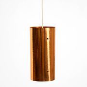 Two 50s tube pendant lamps consisting of two screwed-together copper bowls