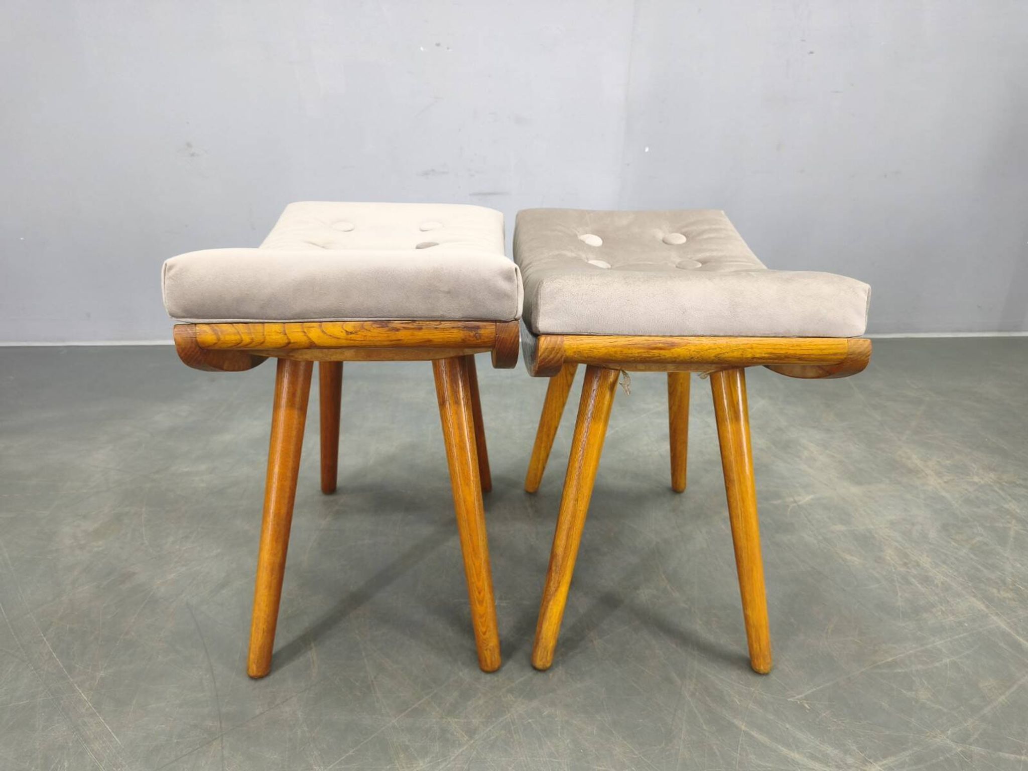 Mid Century Solid Maple Footstools with Curved Frames, 1960s
