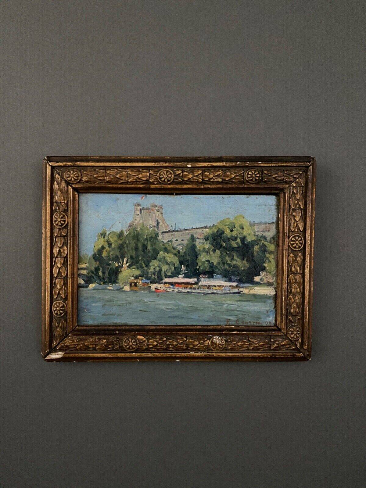 Oil on wood by E. Cousin Crusyn Paris the quays of the Seine 1904