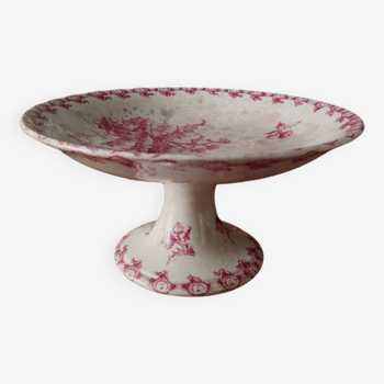Old compotier, pedestal dish in Gien earthenware, “thistle” model in pink.
