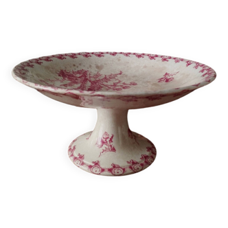 Old compotier, pedestal dish in Gien earthenware, “thistle” model in pink.