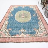Tapis turc vintage fait main bleu et vert 7x10, 211x320 cm SK4996