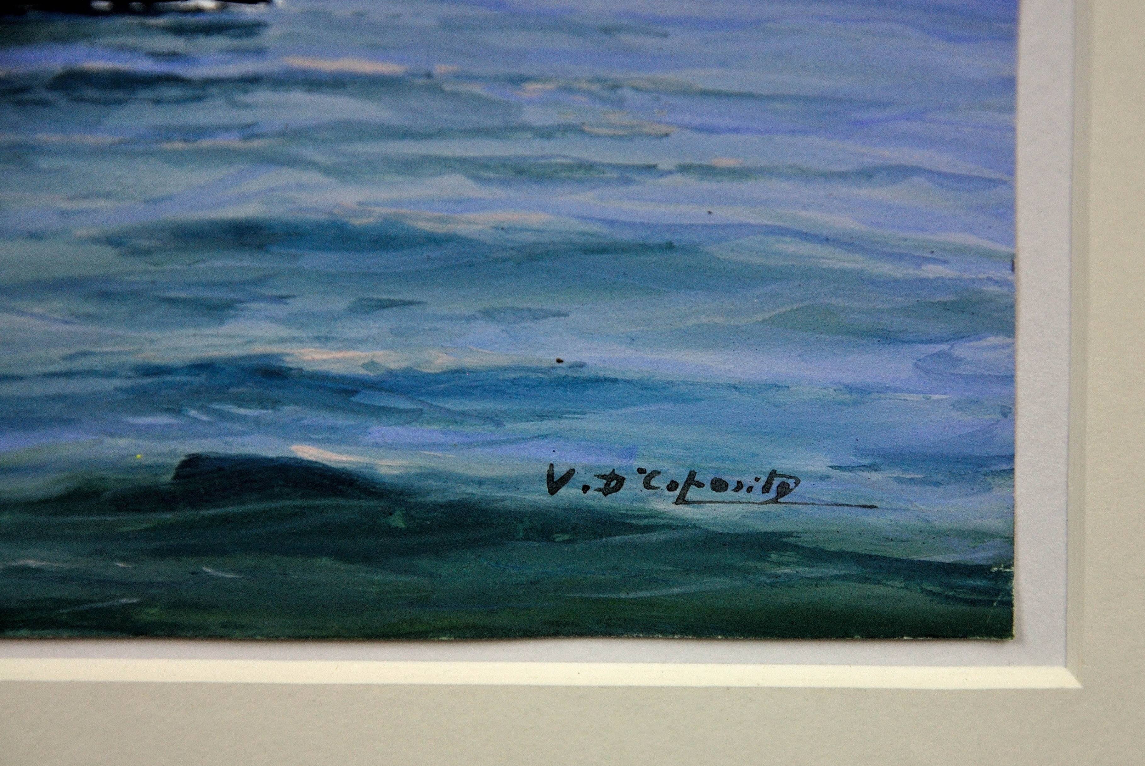 Vincenzo D’esposito 1886-1946. HMS Nairana Royal Navy Seaplane Carrier. Framed Gouache.