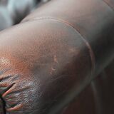 Set of three classic English-style Chesterfield cowhide  club armchairs