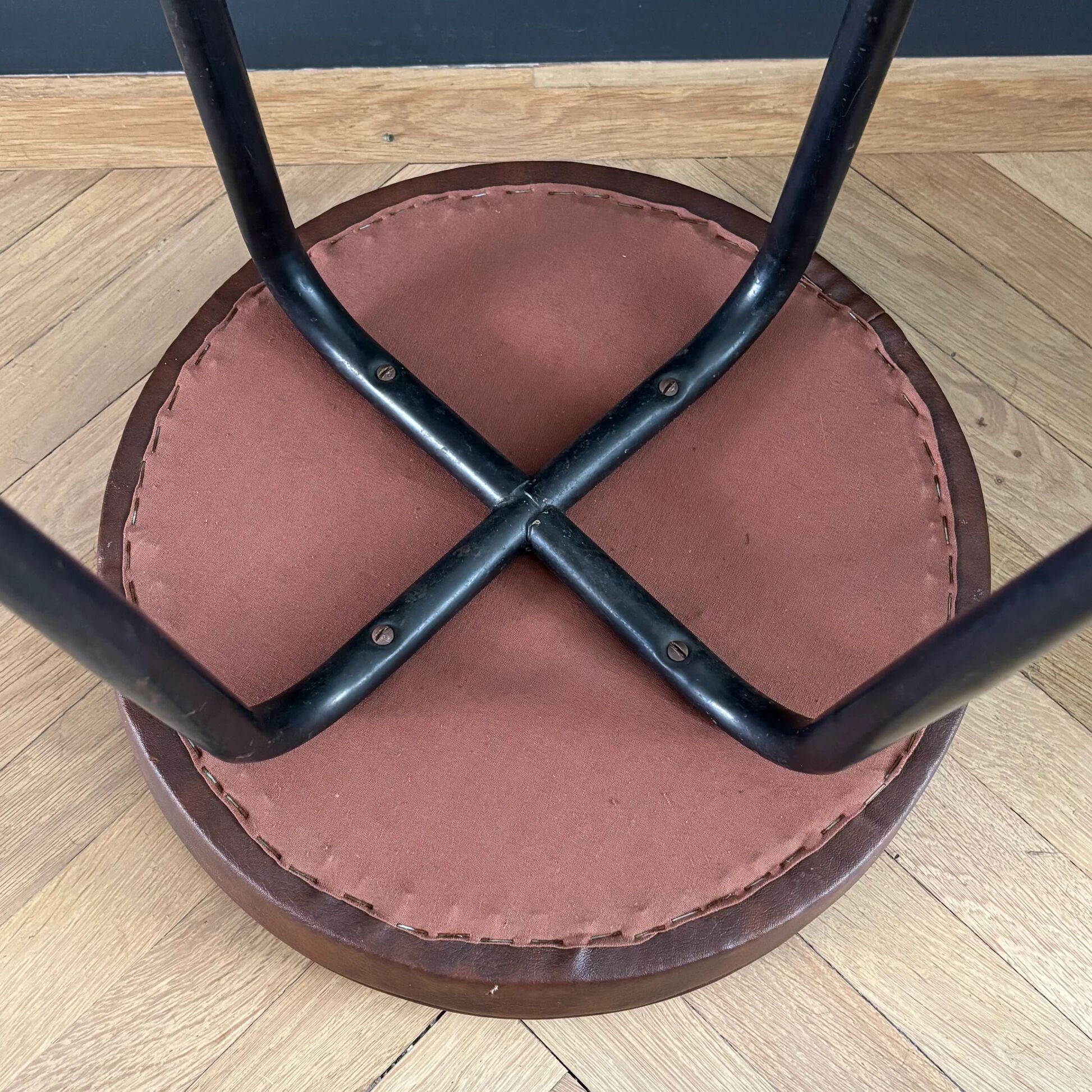 Vintage brown faux leather stool