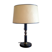 Grande lampe à poser en laiton, cuir et papier 1950