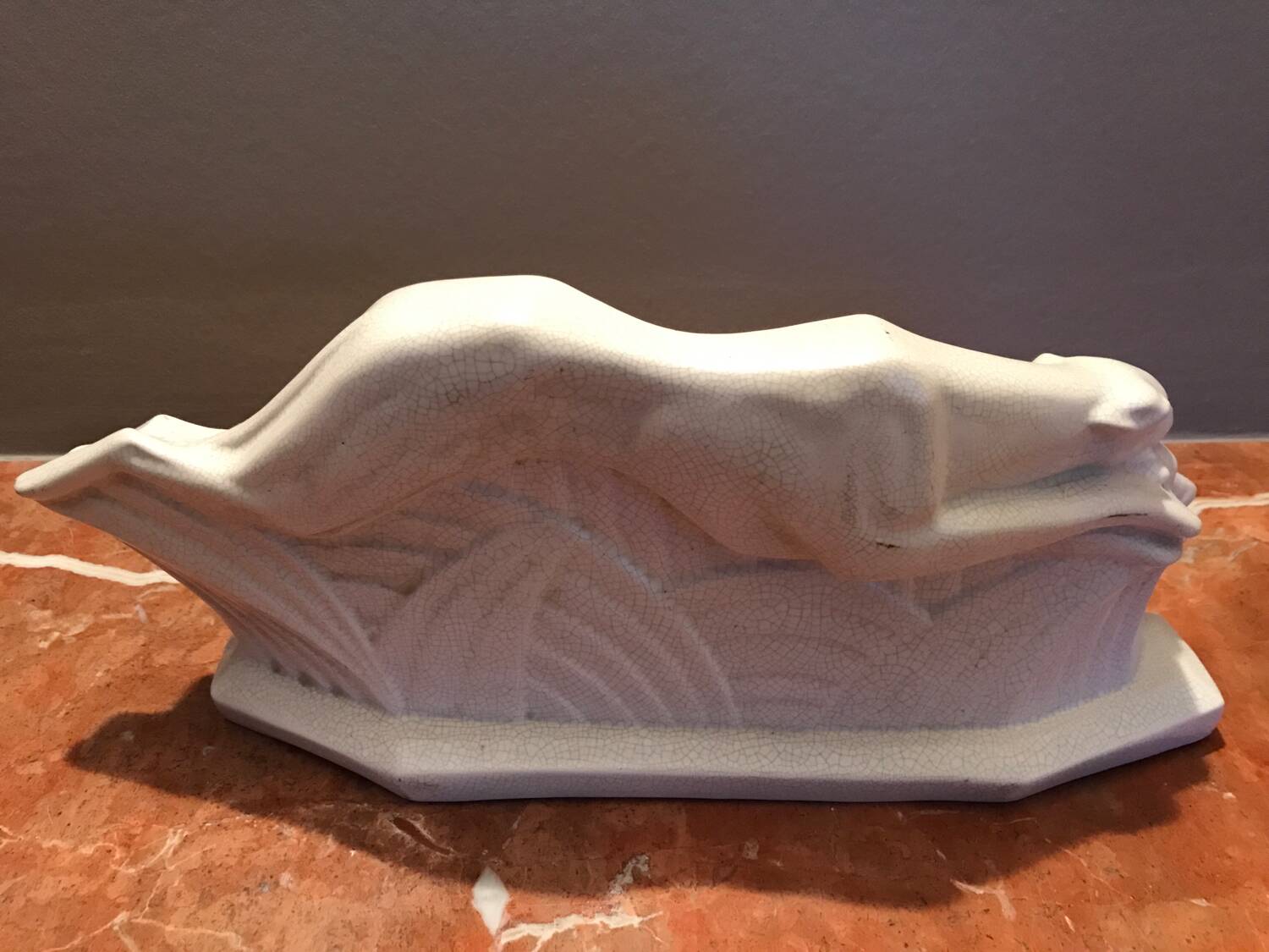 Cracked ceramic greyhound E. Siegl Manufacture Orchies Art Deco