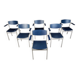 Minimalist Metal and Plywood Stackable Armchairs by Gijs Van Der Sluis, Set of 6
