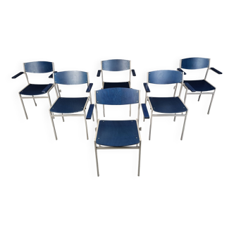 Fauteuils Empilables Minimalistes en Métal et Contreplaqué par Gijs Van Der Sluis, Set de 6