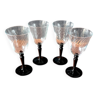 4 glasses 22 cl on black Onyx swirl stand Luminarc France, Vintage