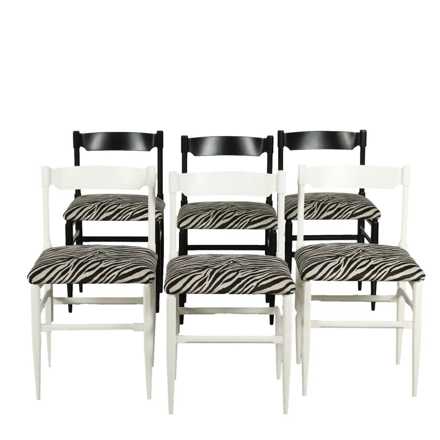 Vintage Jungle Collection chairs in velvet and wood, Italy, 1950s-1960s.