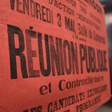 Public Meeting Poster "Union of leftists and Democratic Action" - City of Langon - 1930s