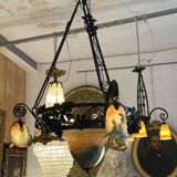 Imposing contemporary art deco style chandelier, glass paste and wrought iron