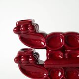 Pair of large burgundy ceramic candlesticks, 1950