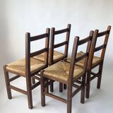 4 wooden and straw country chairs