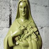 Ancient statue of Saint Thérèse of Lisieux – patinated olive green plaster