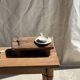 Small stool, footrest in organic blond teak monoxyle wabi-sabi L22