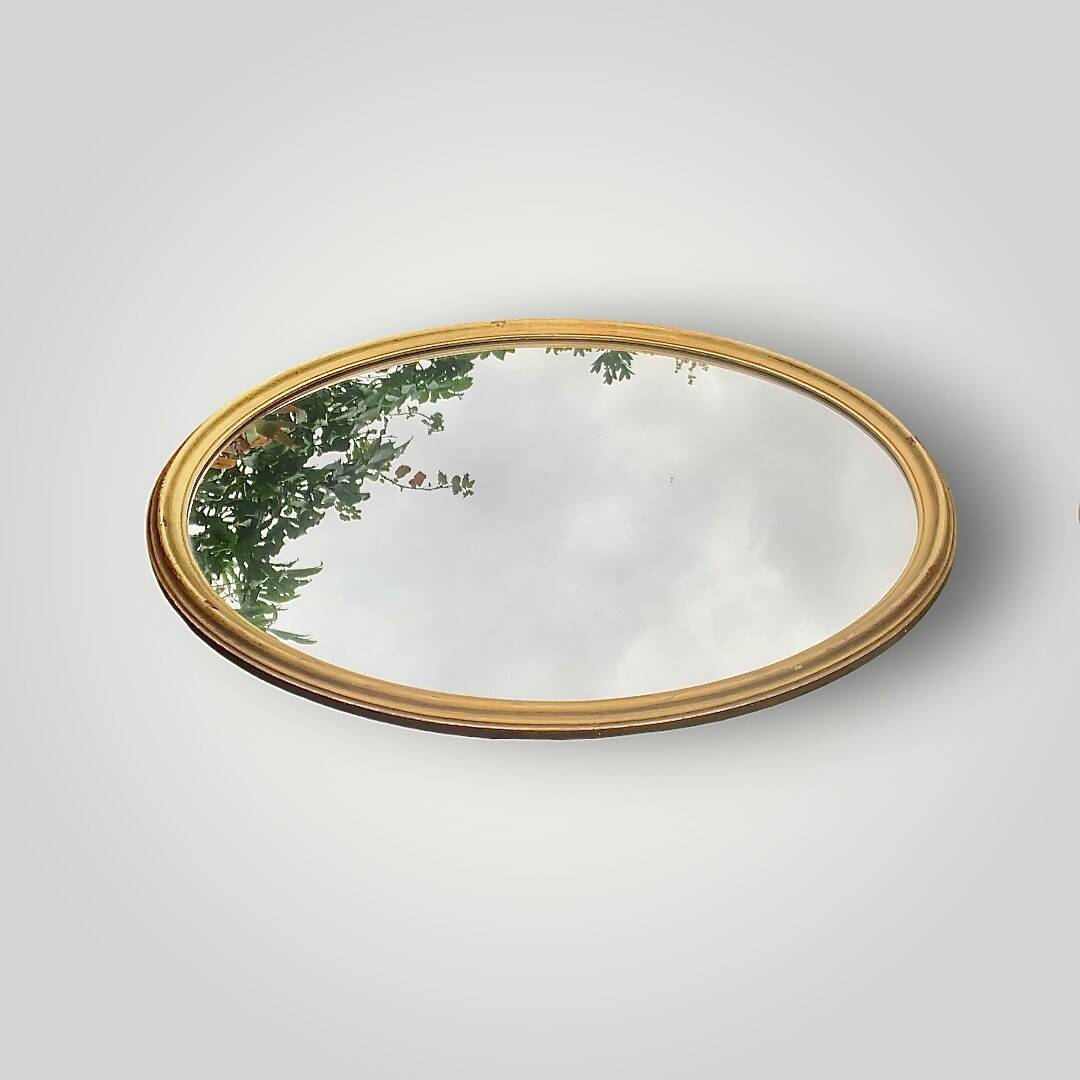 Rare round wall mirror in wood and gilded plaster – Ø 80 cm – 1950s
