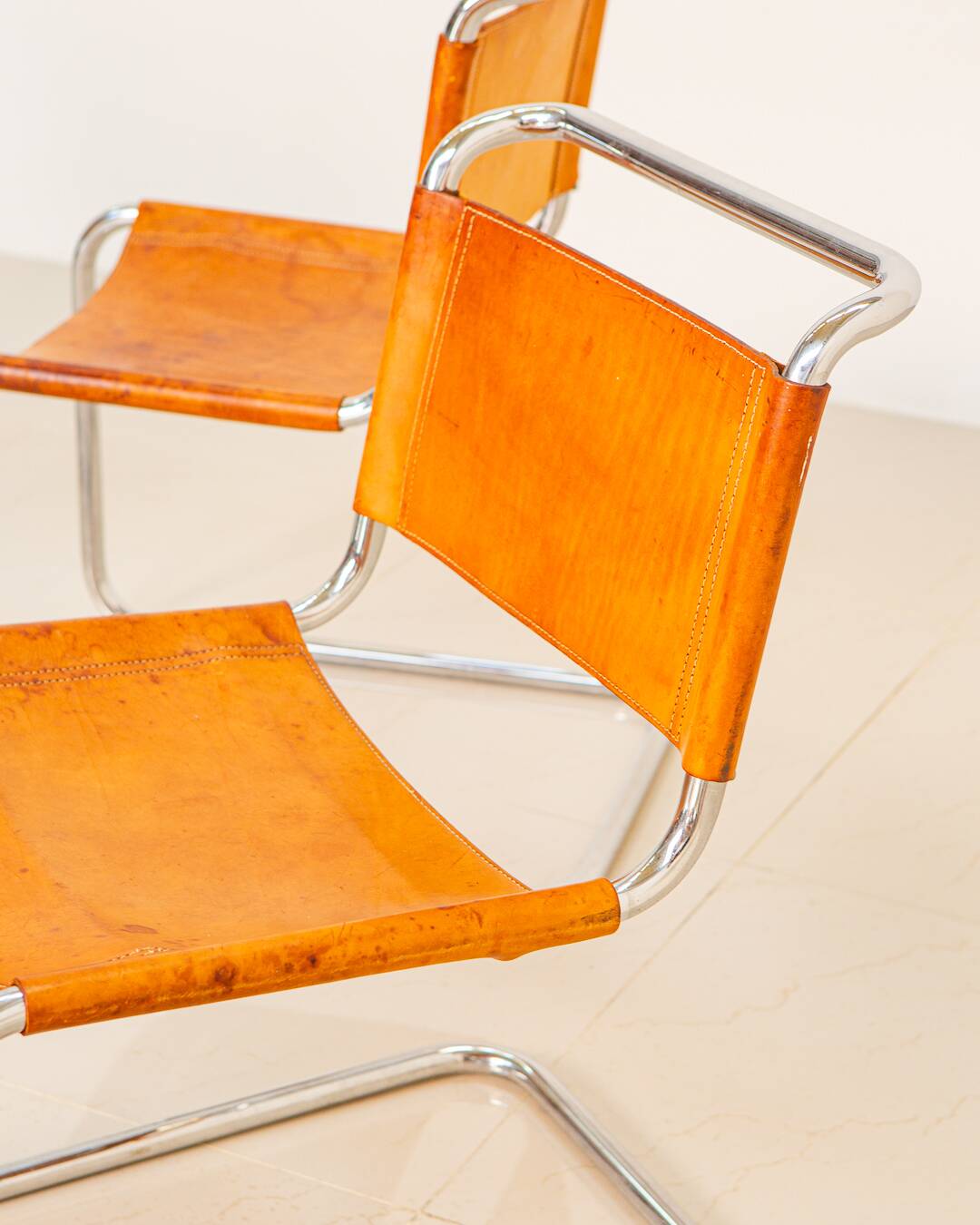 4 "S33" cognac leather chairs by Mart Stam for Fasem 80's