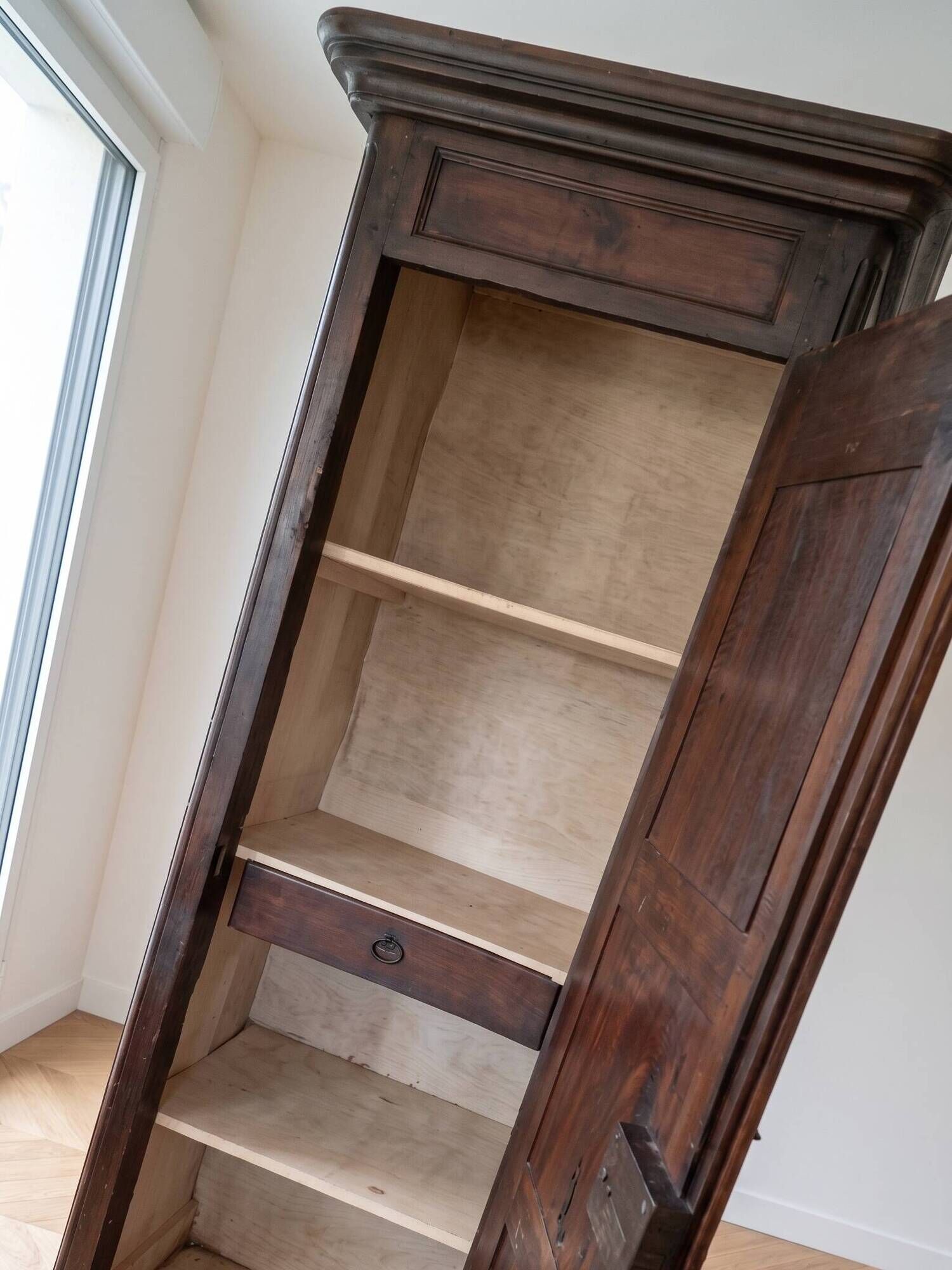 Antique wooden standing men's wardrobe