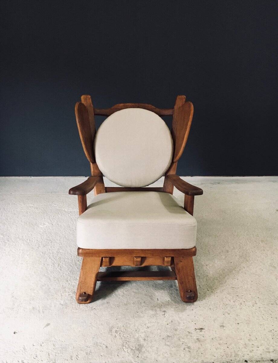 Brutalist Oak Wingback Lounge Chair, Netherlands, 1950s