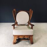 Brutalist Oak Wingback Lounge Chair, Netherlands, 1950s