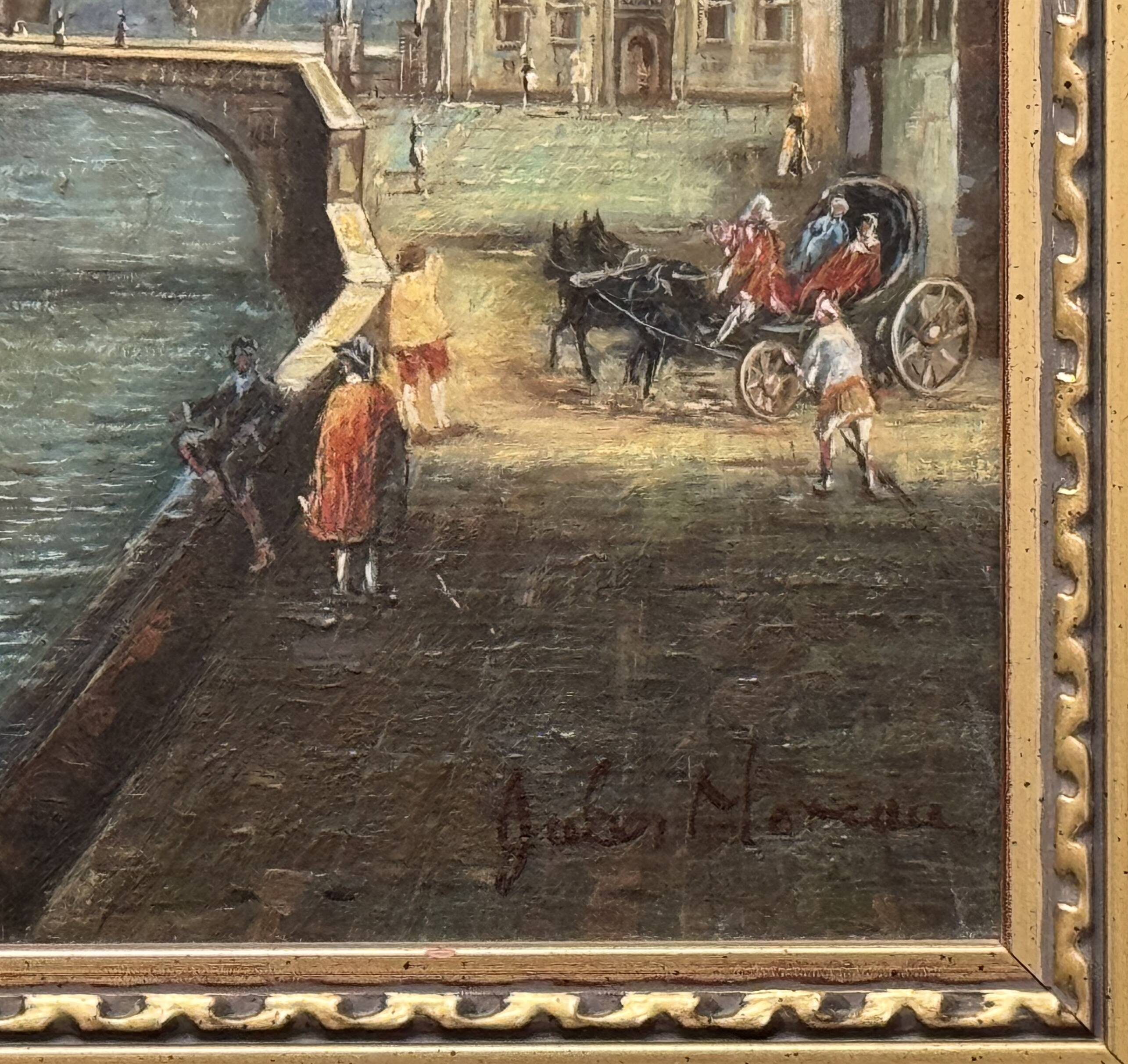 Oil on panel "The Arno at the Santa Trinita Bridge"