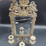 Repousse brass wall mirror with three candles, beveled glass, end of 19th century, double eagles