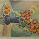Huile sur toile nature morte. Bouquet de fleurs. Non signée.
