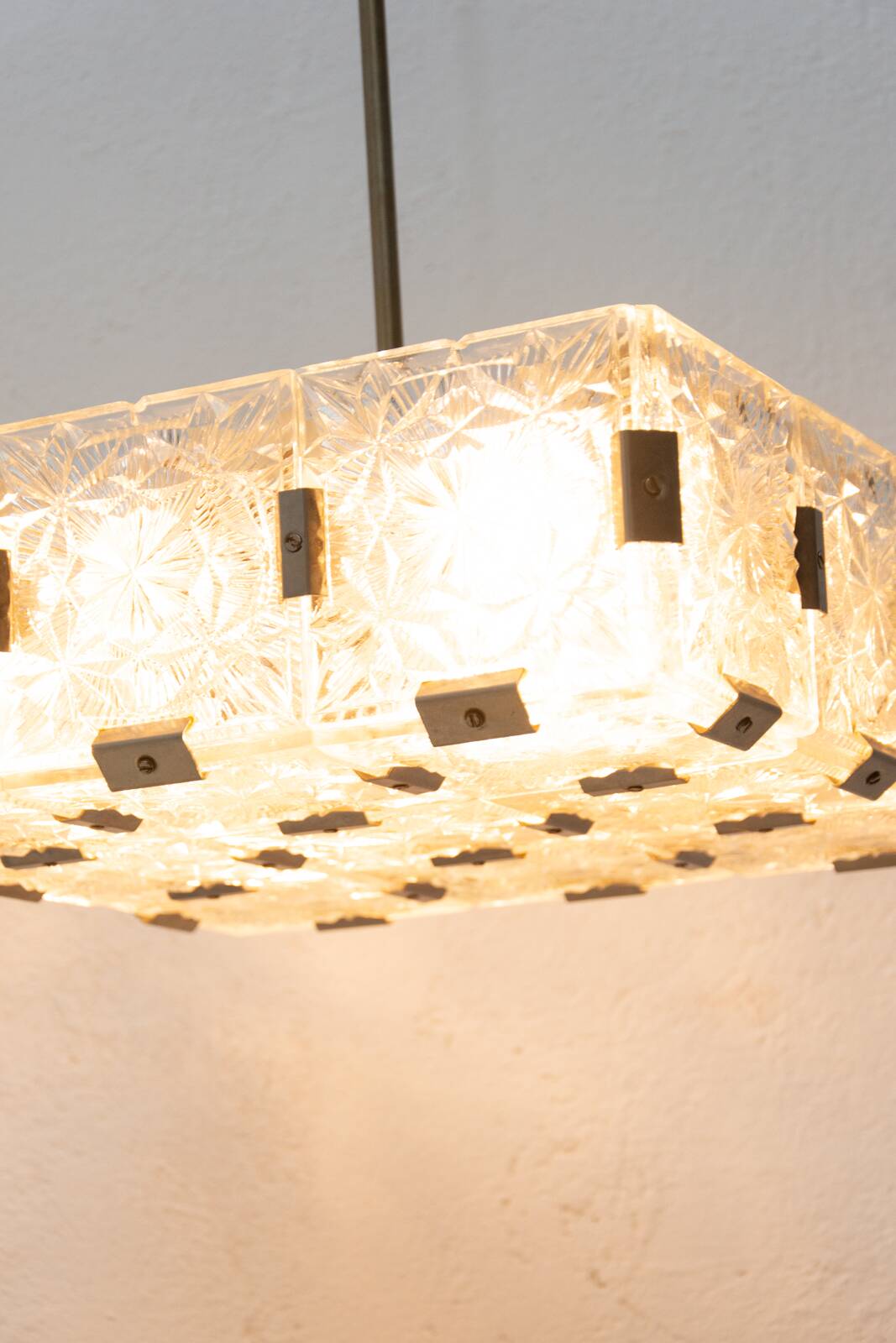 Vintage glass and chrome steel suspension Kamenický Šenov 1970s Czechoslovakia