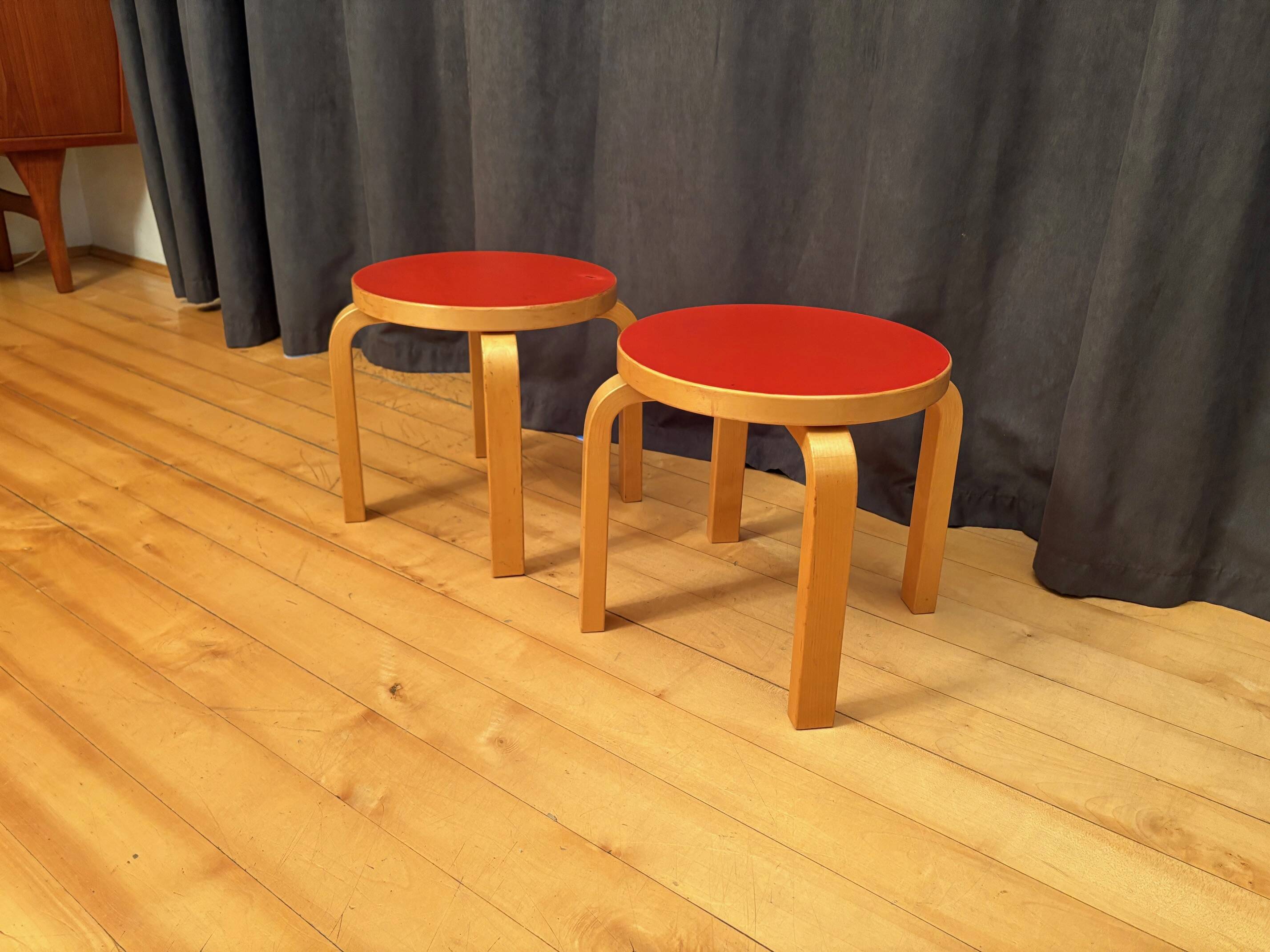 Pair of NE60 stools designed by Alvar Aalto, Artek, Finland, 1980s