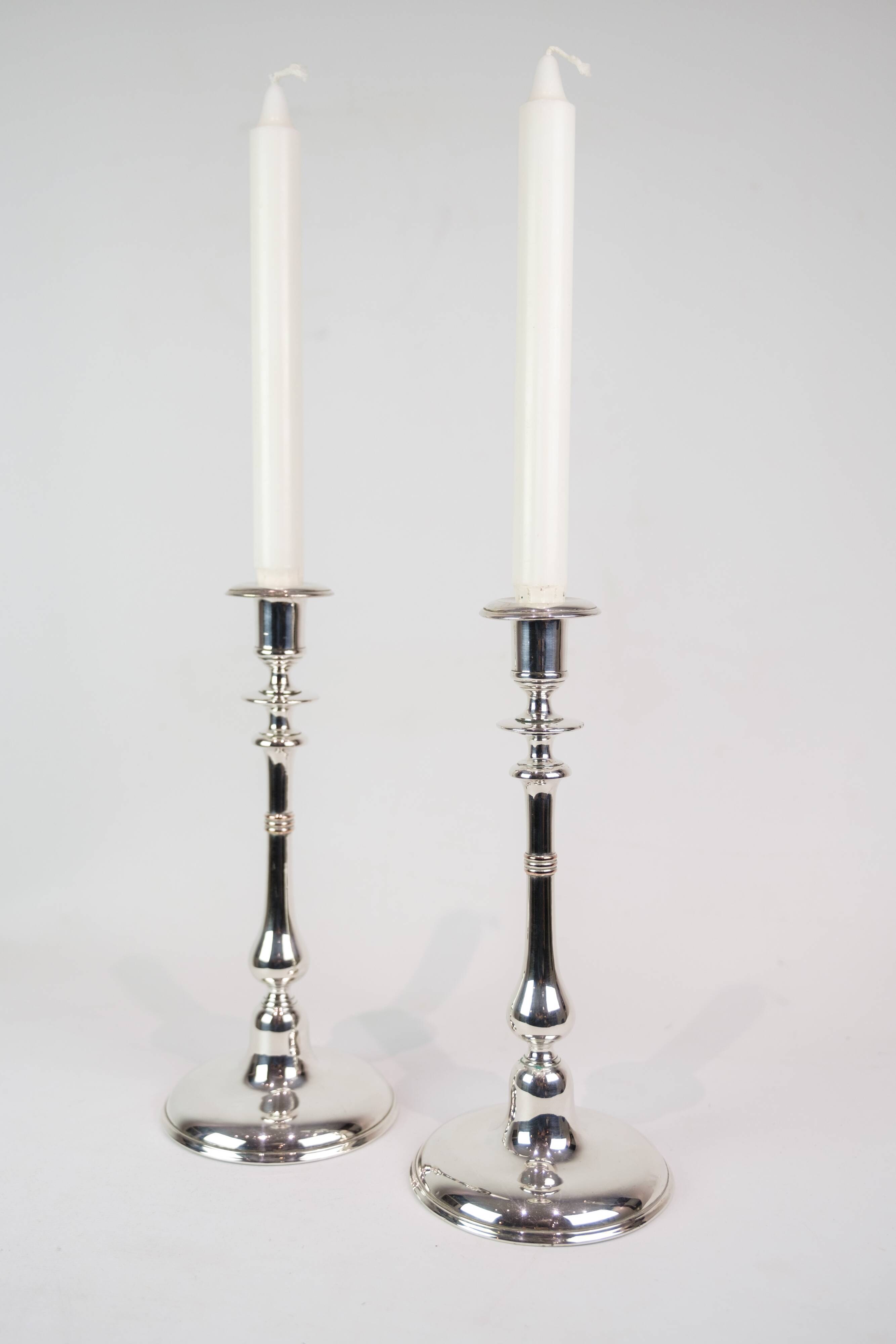 Set Of 2 Candlesticks Made In Silver Plated Brass Stamped I.P.O Hansen From 1890s