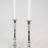 Set Of 2 Candlesticks Made In Silver Plated Brass Stamped I.P.O Hansen From 1890s