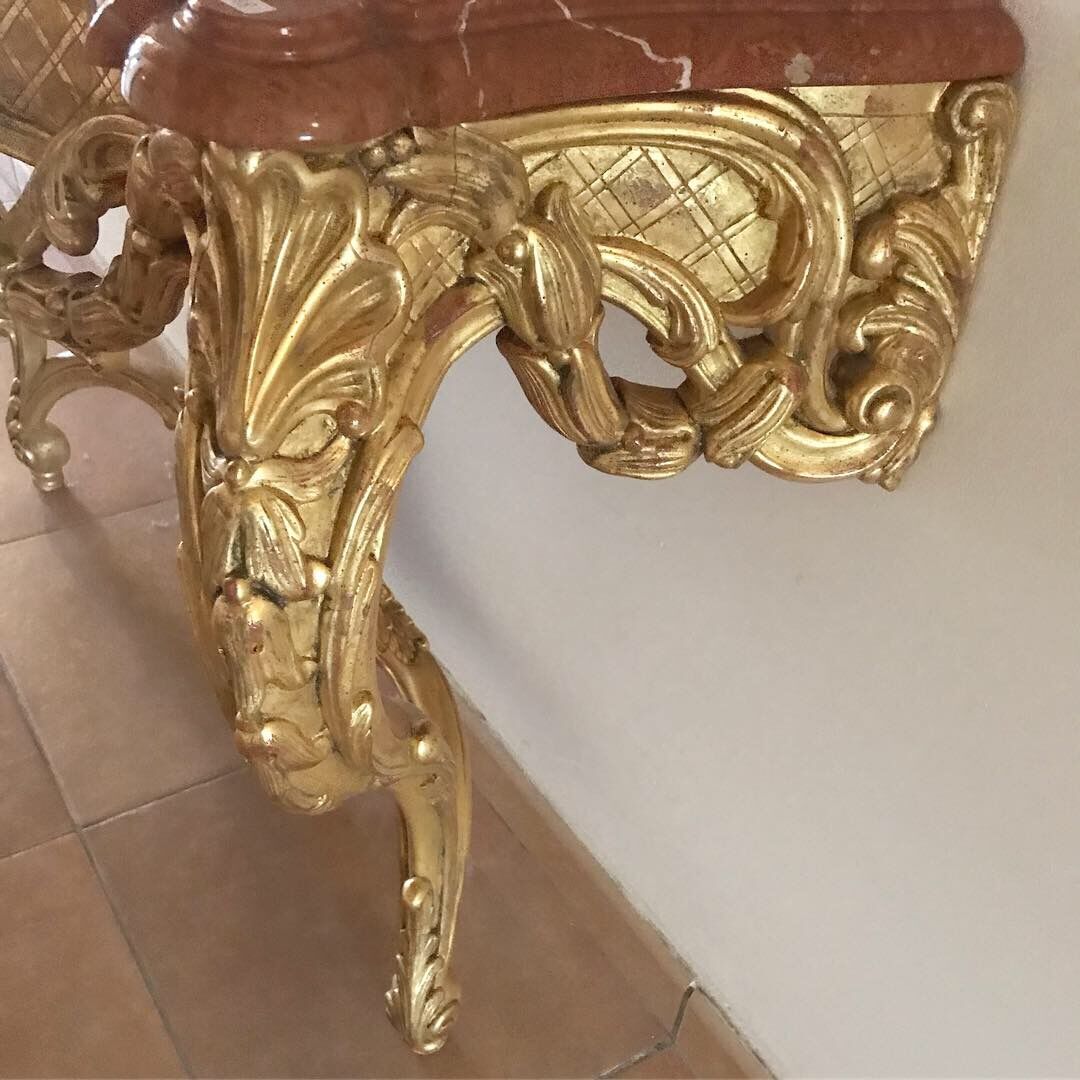Console in gilded wood of style Louis XV 1970