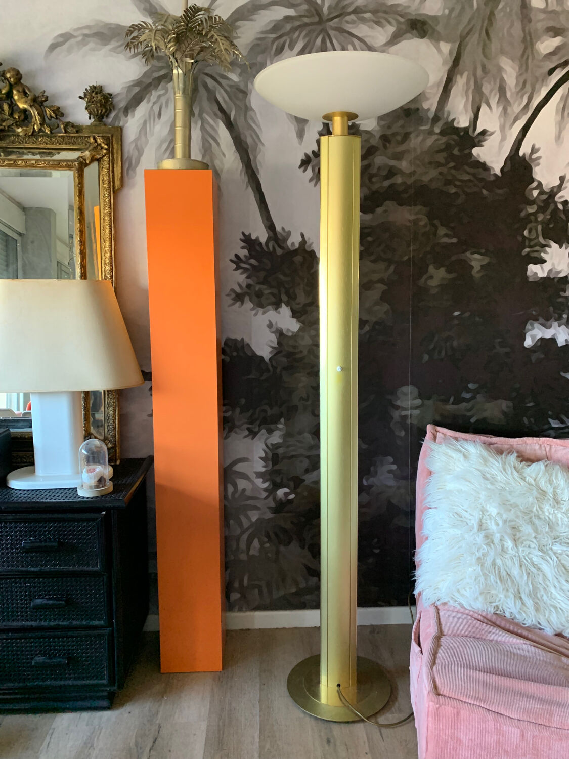 Floor lamp 80s brass and glass