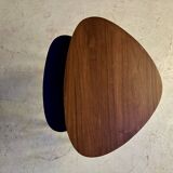 Pair of tripod and nesting coffee tables in walnut and midnight blue