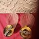 Pair of vintage brass wall lights with opaque glass shells